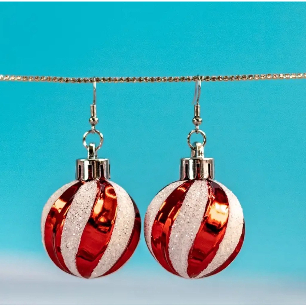 Red and White Christmas Ornament Dangle Earrings
